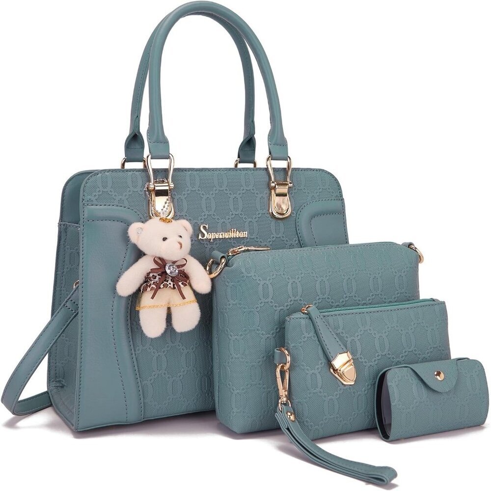 Women's BonBlue Faux Leather Top Handle High Quality Smooth Zippers Tote Bag